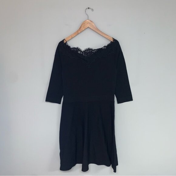 Karen Millen Dress Women's Size Large Black Lace Bardot Long Sleeve Flare NWT - Picture 7 of 13